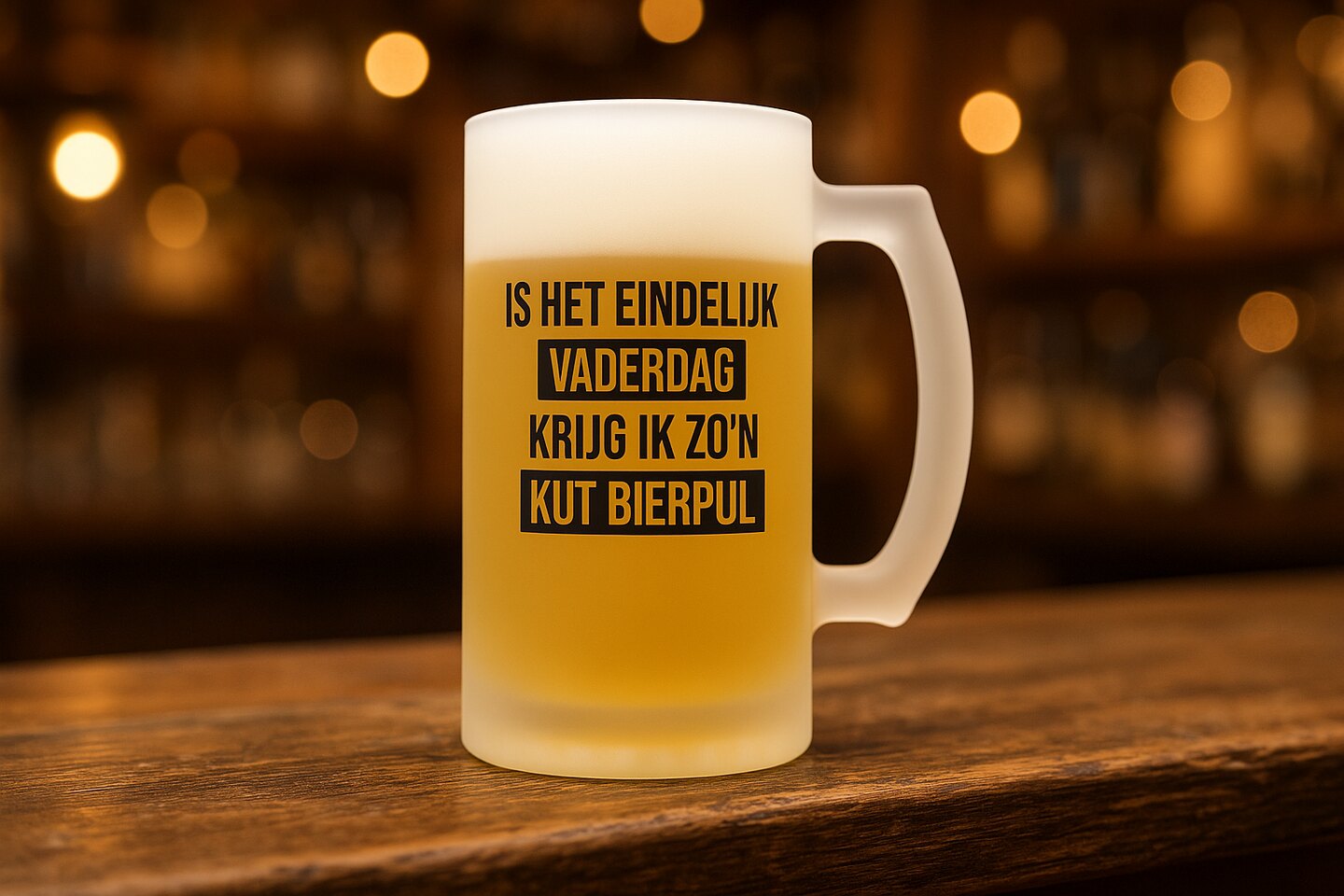 Bierpul met de tekst Is het eindelijk Vaderdag